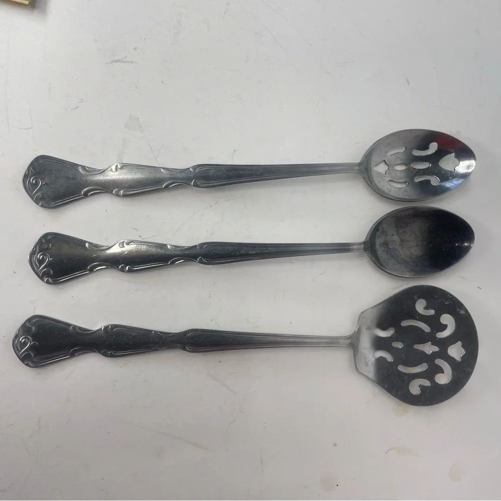 3 Piece Serving Set 3 Spoons Slotted Stainless Steel Japan Vintage